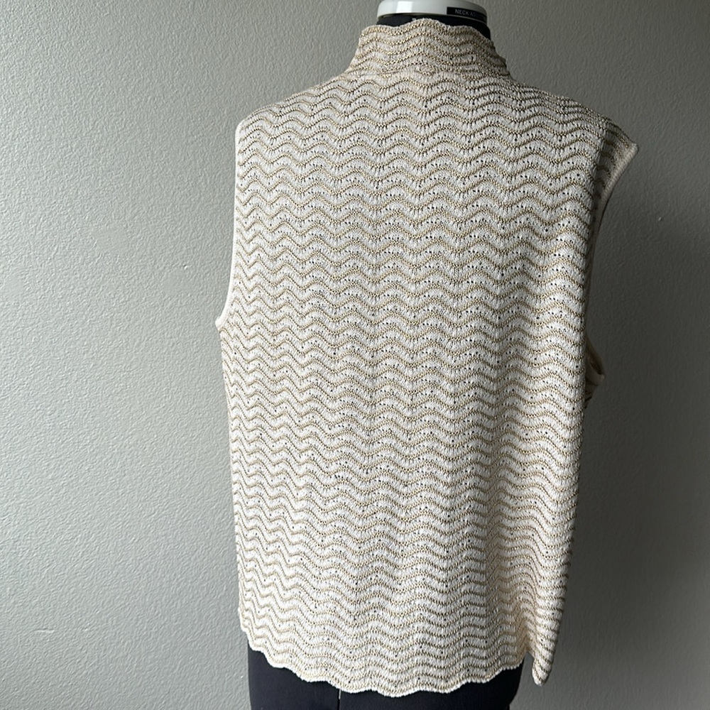 St. John top luxury gold and cream mock turtle neck zipper shoulder dressy Large - Picture 7 of 10